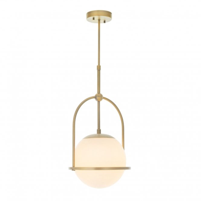 GRACE Single Ceiling Pendant in Antique Brass with Opal Glass