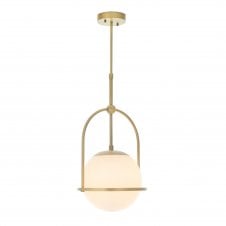 GRACE Single Ceiling Pendant in Antique Brass with Opal Glass