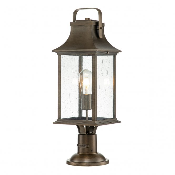 GRANT Large Pedestal Lantern in Bronze with Seeded Glass