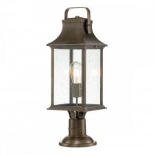 GRANT Large Pedestal Lantern in Bronze with Seeded Glass