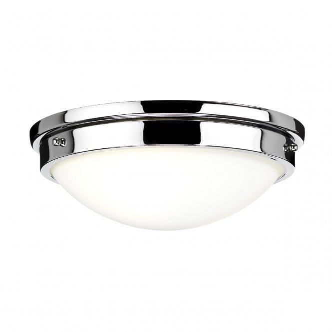 GRAVITY minimalist flush mount ceiling light in polished chrome with opal glass shade