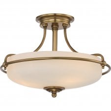 GRIFFIN weathered brass semi flush ceiling light with opal glass (small)