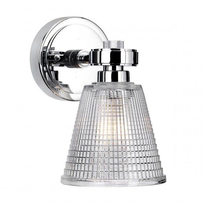 GUNNISLAKE single chrome bathroom wall light with prismatic glass shade