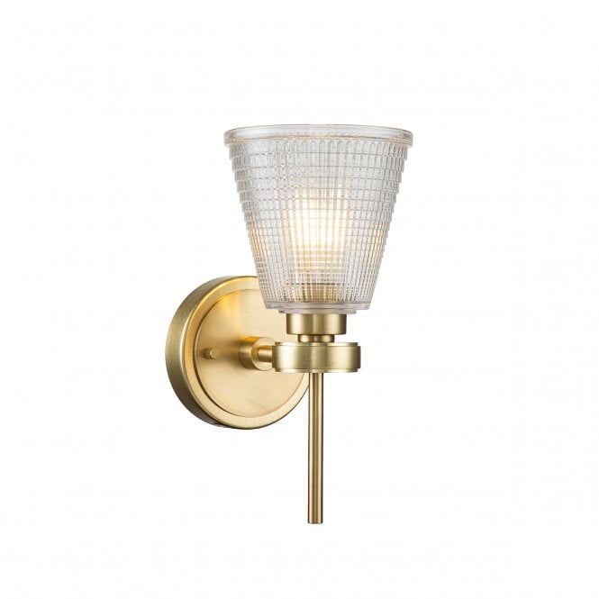 GUNNISLAKE Wall Light - Brushed Brass with Glass Shade | Bathroom Rated