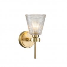 Single Wall Light - Brushed Brass with Glass Shade | Bathroom Rated