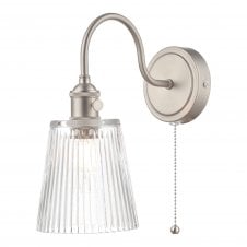 HADANO 1 Light Wall Light | Antique Chrome With Ribbed Glass Shade