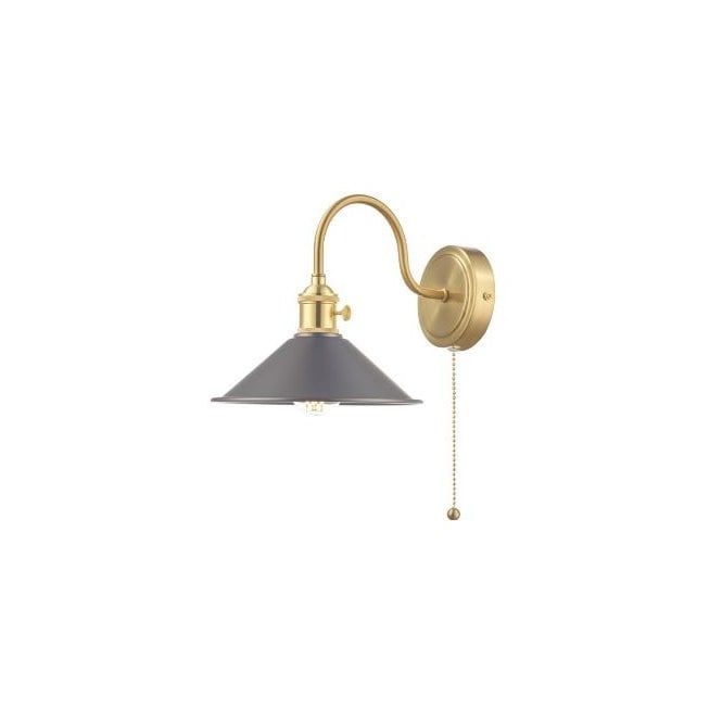 HADANO 1 Light Wall Light Brass With Antique Pewter Shade