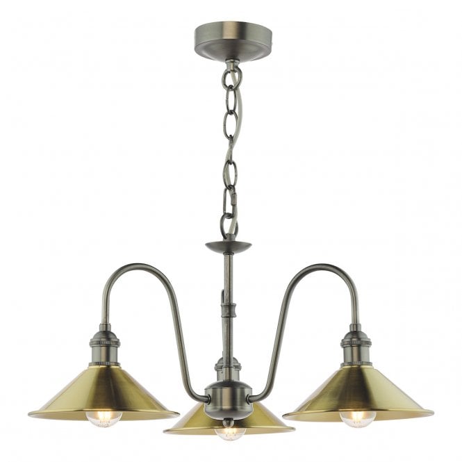 HADANO 3 Light Antique Chrome Pendant with Aged Brass Shades