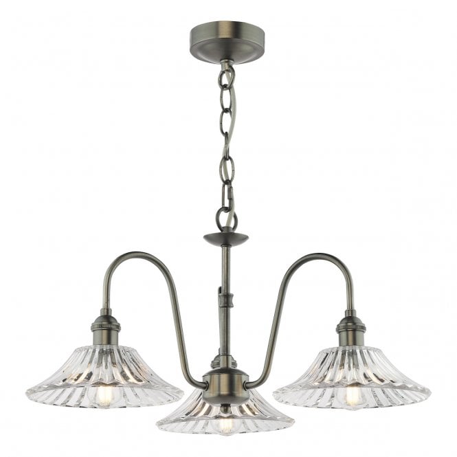 HADANO 3 Light Antique Chrome Pendant with Flared Glass Shades