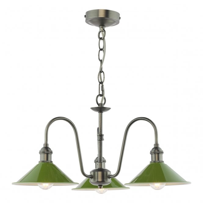 HADANO 3 Light Antique Chrome Pendant with Gloss Green Shades