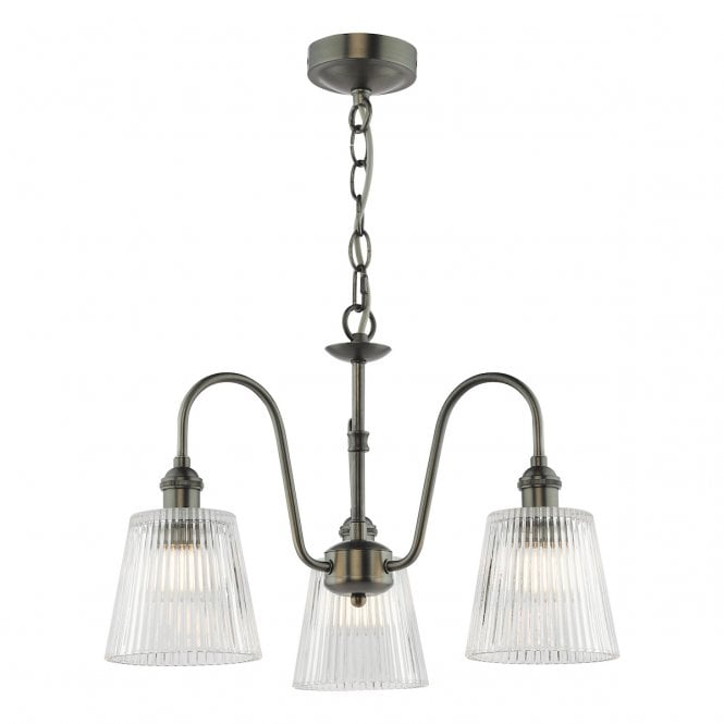 HADANO 3 Light Antique Chrome Pendant with Ribbed Glass Shades