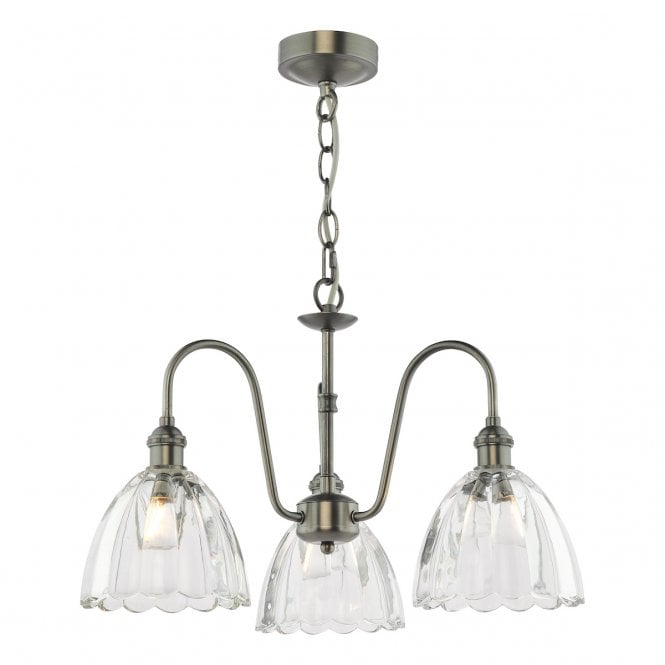 HADANO 3 Light Antique Chrome Pendant with Scalloped Glass Shades