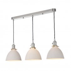 HADANO 3 Light Bar Pendant in Antique Chrome with Ceramic Domed Shade