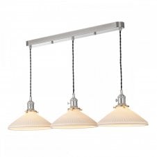 HADANO 3 Light Bar Pendant in Antique Chrome with Ceramic Shallow Shade
