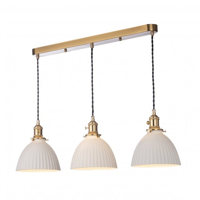 HADANO 3 Light Bar Pendant | Natural Brass & Ceramic Domed Shade