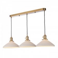 HADANO 3 Light Bar Pendant | Natural Brass & Ceramic Shallow Shade
