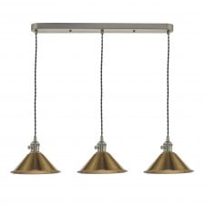 3 Light Ceiling Pendant Bar Antique chrome Shades