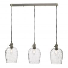 HADANO 3 Light Ceiling Pendant Bar Antique Chrome With Dimpled Glass Shades
