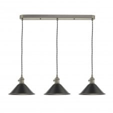HADANO 3 Light Ceiling Pendant Bar in Antique Chrome With Antique Pewter Shades