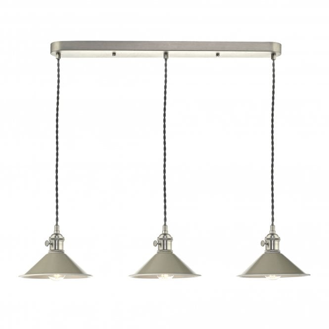 HADANO 3 Light Ceiling Pendant Bar in Antique Chrome With Cashmere Metal Shades