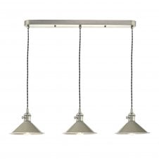 Chrome ceiling pendant bar with cream shades