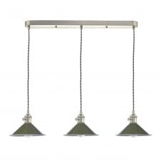 HADANO 3 Light Ceiling Pendant Bar in Antique Chrome With Olive Green Shades