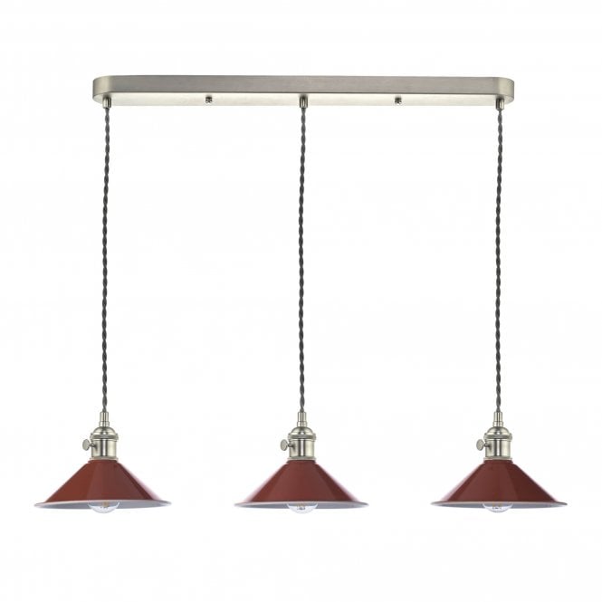 HADANO 3 Light Ceiling Pendant Bar in Antique Chrome With Umber Shades