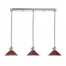 HADANO 3 Light Ceiling Pendant Bar in Antique Chrome With Umber Shades