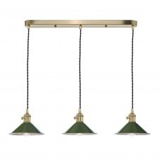 brass ceiling pendant bar with green shades