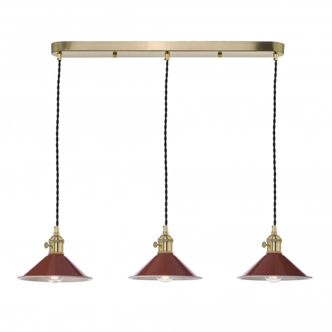 HADANO 3 Light Ceiling Pendant Bar in Brass With Umber Shades