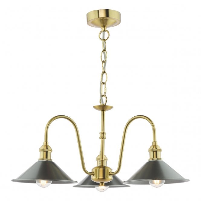 HADANO 3 Light Natural Brass Pendant with Antique Pewter Shades