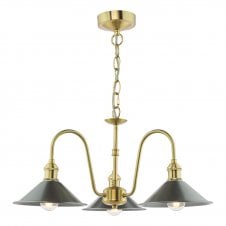 traditional three arm ceiling pendant with antique pewter shades