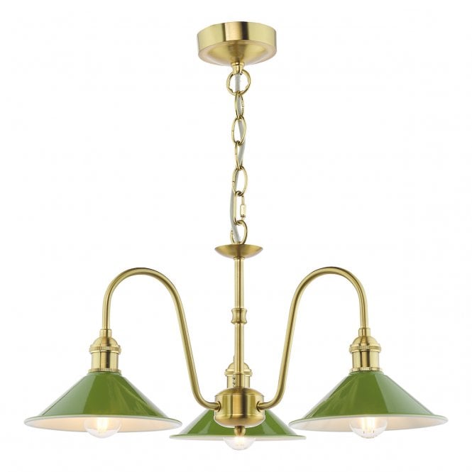 HADANO 3 Light Natural Brass Pendant with Gloss Green Shades