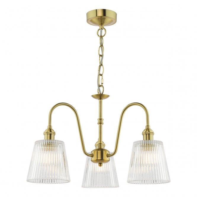 HADANO 3 Light Natural Brass Pendant with Ribbed Glass Shades