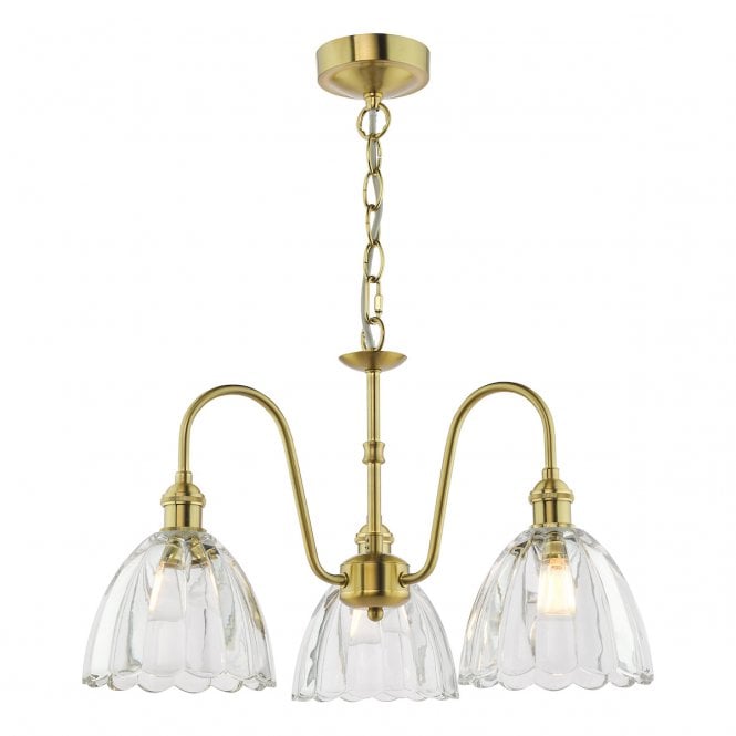 HADANO 3 Light Natural Brass Pendant with Scalloped Bell Glass Shades