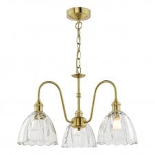 a three arm ceiling pendant with bell shaped, scallop edged glass shades 