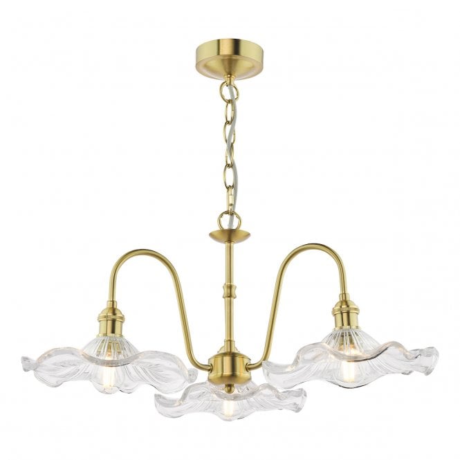 HADANO 3 Light Natural Brass Pendant with Wavy Edged Glass Shades