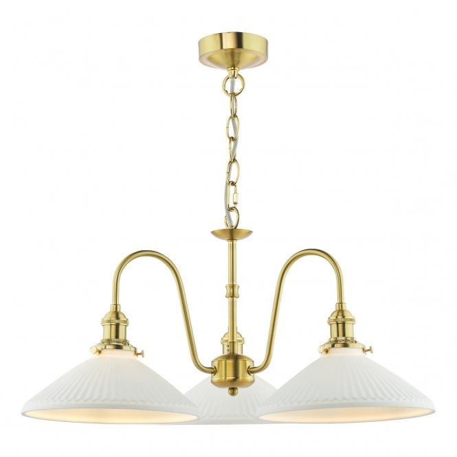 HADANO 3 Light Natural Brass Pendant with White Ceramic Shallow Shades