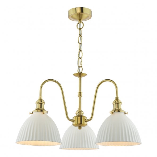 HADANO 3 Light Natural Brass Pendant with White Dome Ceramic Shades