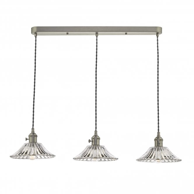 HADANO 3 Light Suspension Antique Chrome With Flared Glass Shades