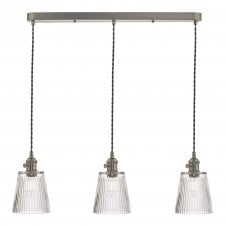 HADANO 3 Light Suspension Antique Chrome With Ribbed Glass Shades