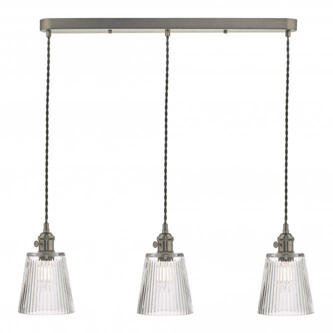 HADANO 3 Light Suspension Antique Chrome With Ribbed Glass Shades