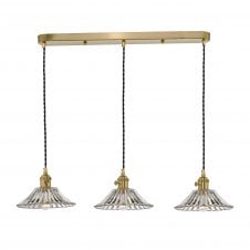 HADANO 3 Light Suspension Natural Brass With Flared Glass Shades