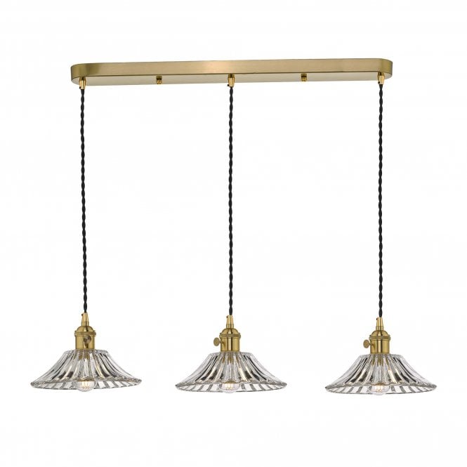 HADANO 3 Light Suspension Natural Brass With Flared Glass Shades