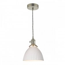 HADANO Antique Chrome Pendant with Ceramic Domed Shade