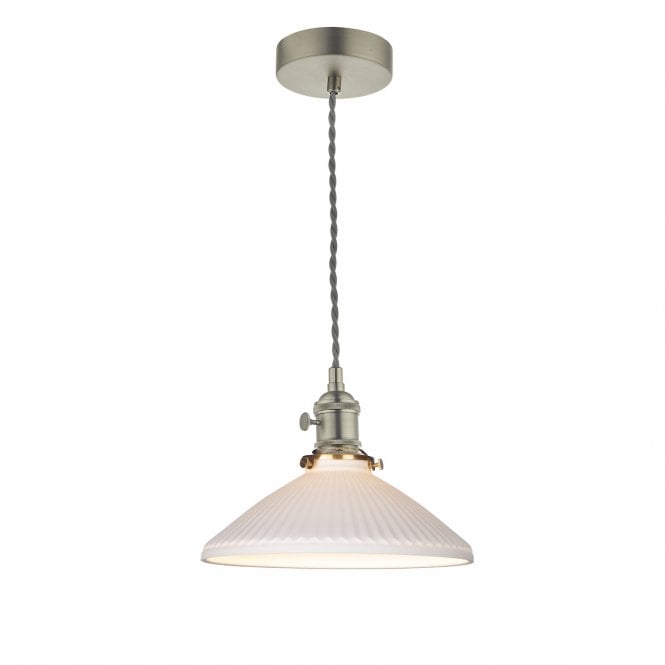 HADANO Antique Chrome Pendant with Ceramic Shallow Shade