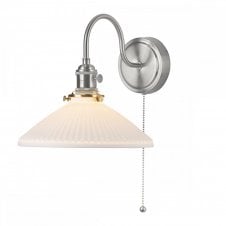 HADANO Antique Chrome  Wall Light with Ceramic Shallow Shade