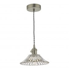 HADANO Ceiling Pendant Antique Chrome With Flared Pleated Clear Glass Shade