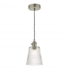 Ceiling Pendant Antique Chrome Ribbed Glass Shade