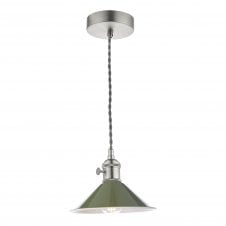 HADANO Ceiling Pendant in Antique Chrome With Olive Green Shade